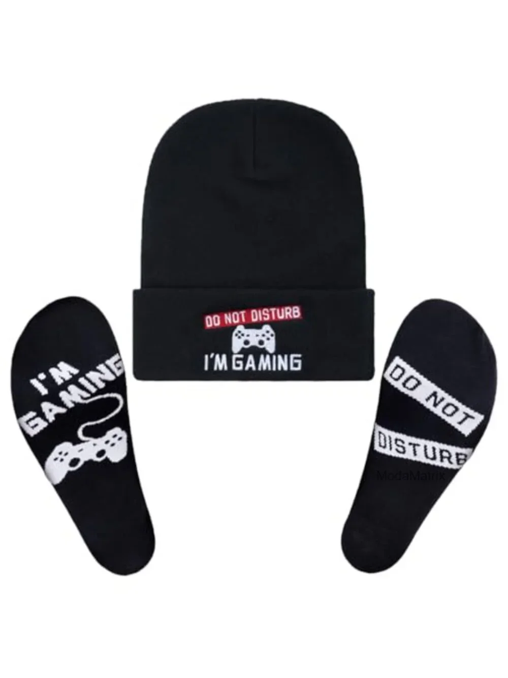 Gaming Do Not Disturb Embroidered Knit Hat & Socks Set for Gamers